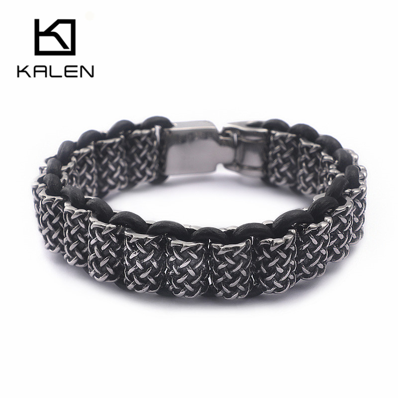 Men Accessories Bd - Мужской кожаный браслет KALEN, черный прямоугольный