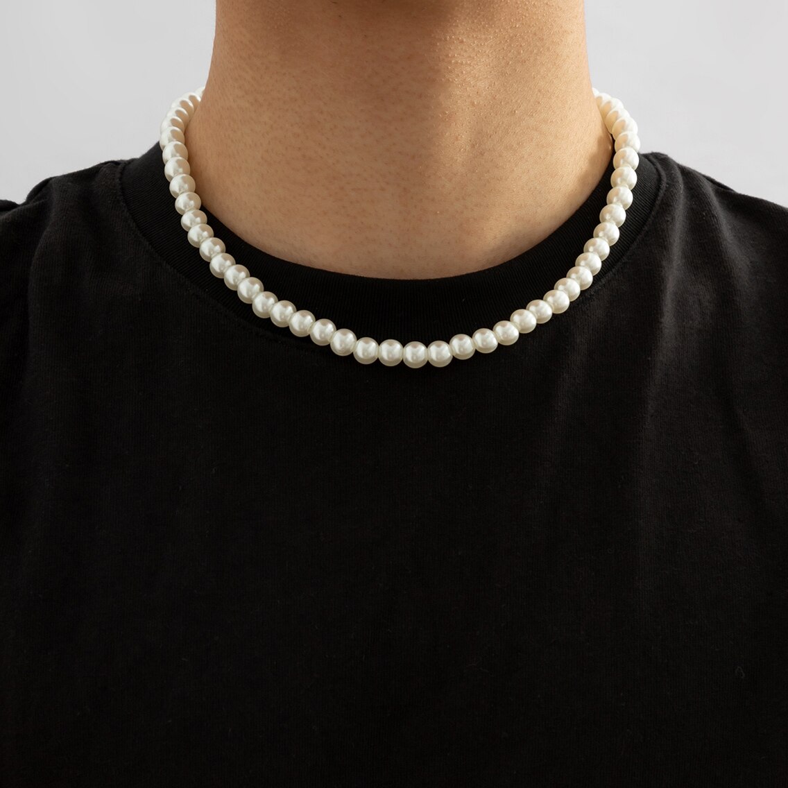 Men Accessories Neck Chain - Простое короткое ожерелье-чокер с имитацией жемчуга