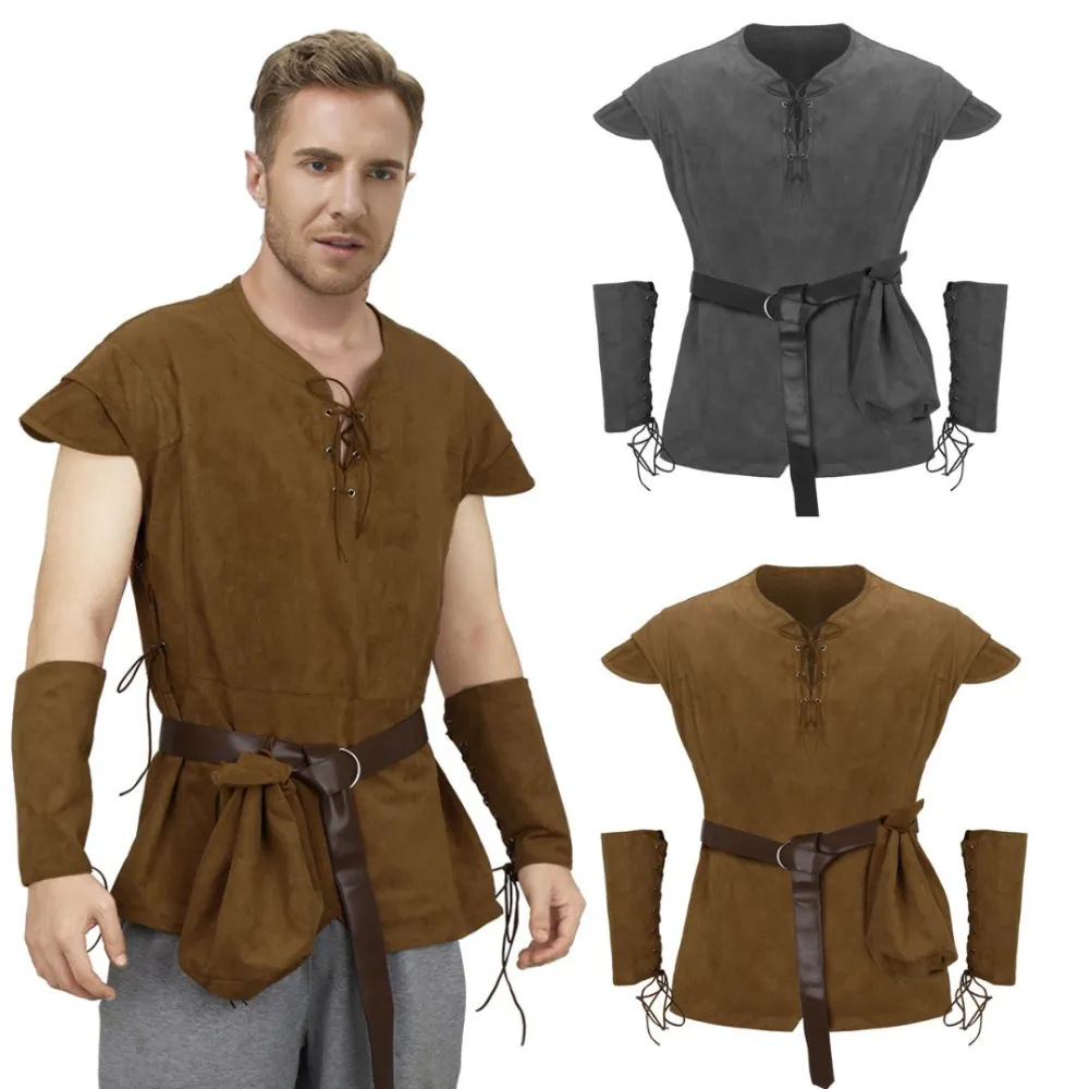 Men'S Viking Accessories - Мужская средневековая туника на шнуровке, рубашка