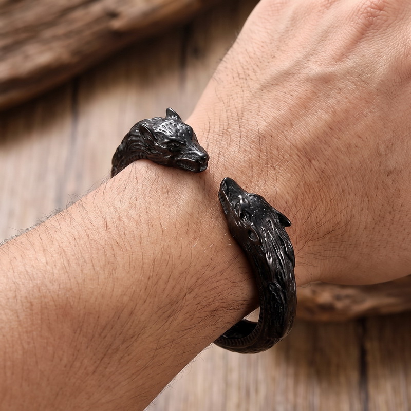 Men Accessories Bd - Браслет с двойной головой волка, мужской,